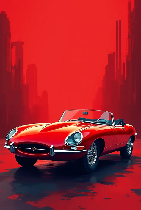 Magnifique Jaguar Type E décapotable, rouge, 1964, design graphic vintage, 4K, beaucoup de détails, image vectorielle, très réaliste, arrière plan abstrait rouge