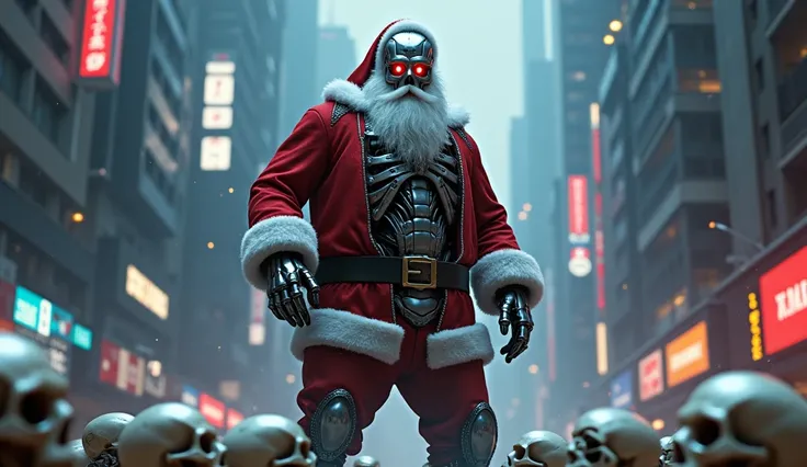 HAPPY NEW YEAR 2025. SANTA TERMINATOR and SKULLS