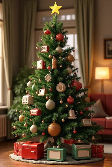 Christmas tree with home appliance decorations
