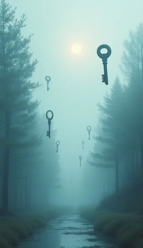  To depict the fog and the keys flying in it then the fog will dissipate and you can see many ways . The picture is painted with aqualic paints . blurred 