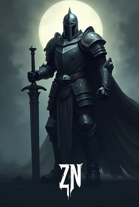  I need a logo that contains a warrior from the middle ages with his armor and sword and that has a light behind it,  its about the game called Dark War where I have an alliance called Drones and its abbreviation is Zn, I want the logo to convey fear and r...