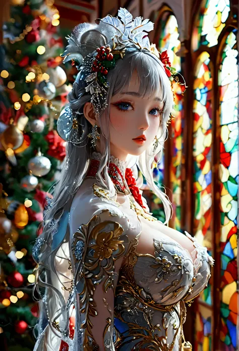 Highest quality, Super quality, 16K, Incredibly absurd, Very detailed, 2.5D, delicate and dynamic, palace, Stained glass, chandelier, Complex Light, , , , Small face, Extremely delicate facial expression, Delicate eye depiction, Extremely detailed hair, fu...