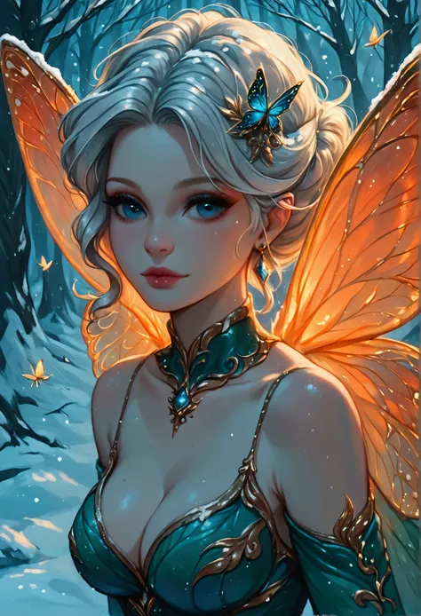 score_9, score_8_up, score_7_up, score_6_up, score_5_up, score_4_up, watercolor art of a most beautiful fairy playing in the snow, full body shot, a beautiful fairy, spread butterfly wings, dynamic hair color, dynamic hair style, busty, wearing colorful s...