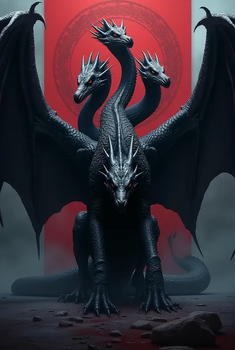 creat a walpaper for me with targaryen 3 head dragon black with red logo