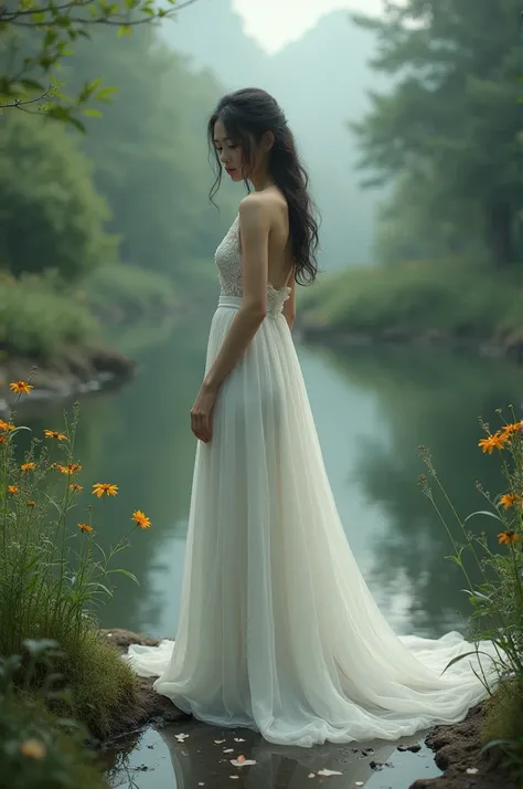 Sad bride in the midst of nature 