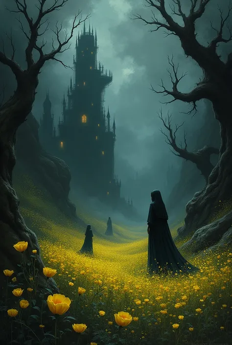 Yellow flowers in dark fantasy, more dark fantasy