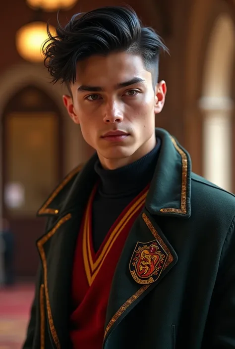 Black haired fade slick back, Gryffindor, Caucasian guy