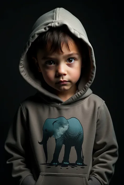 I want you to create an image of a boy of at most  with a blue hoodie with green clothes and a black background and that hoodie is of an elephant so for a YouTube channel I only want his face with a hoodie