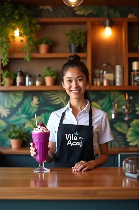 Create an açaiteria , with the name, Vila do Açaí ,  profile a logo to use on the Instagram profile, on the whats .
I wish there was a small, with a glass of açaí in hand.