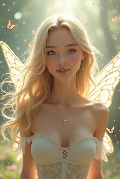 Blonde woman with fairy wings

