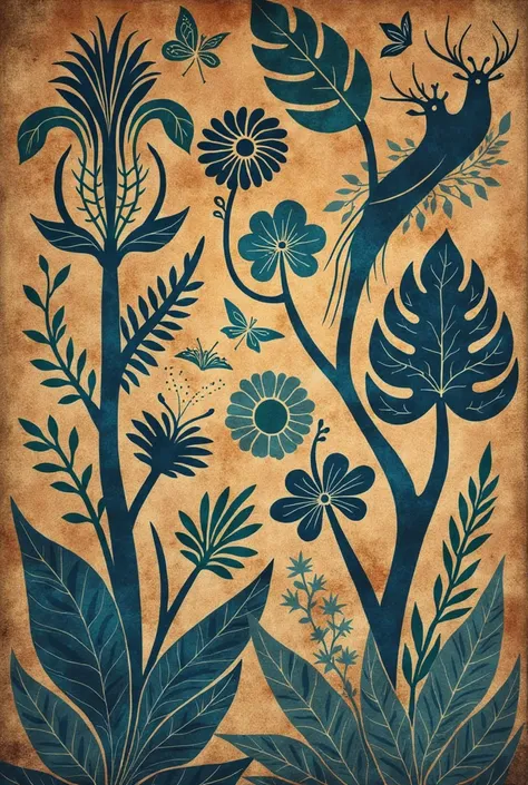 Traditional batik with the shape of leaves and animals