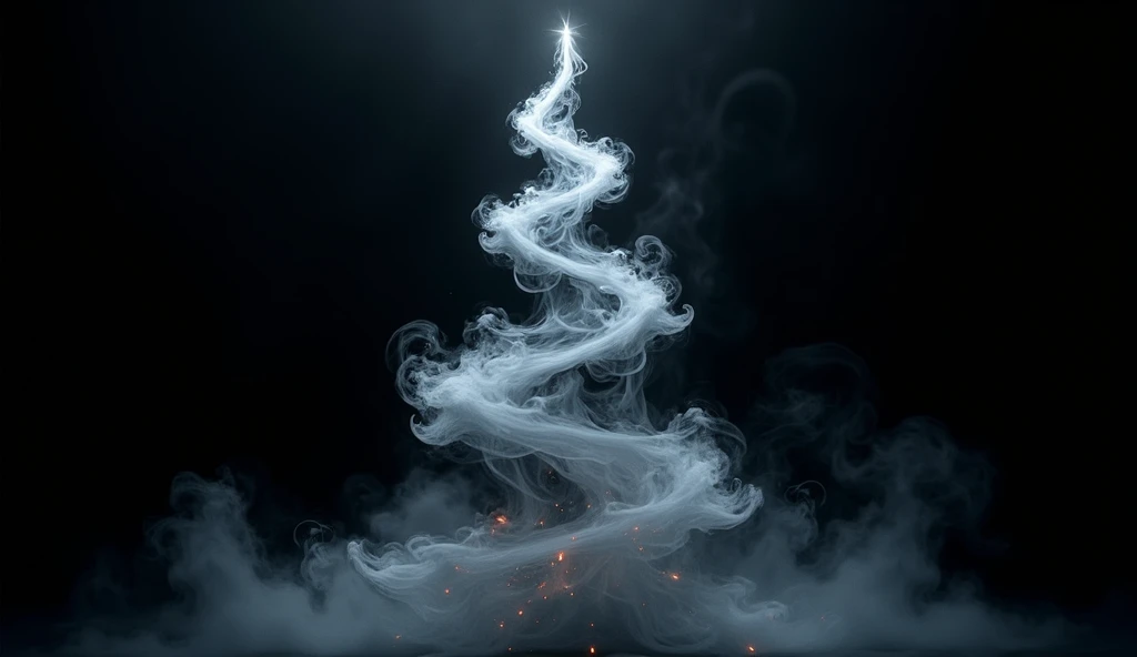 christmas tree made of smoke on black background