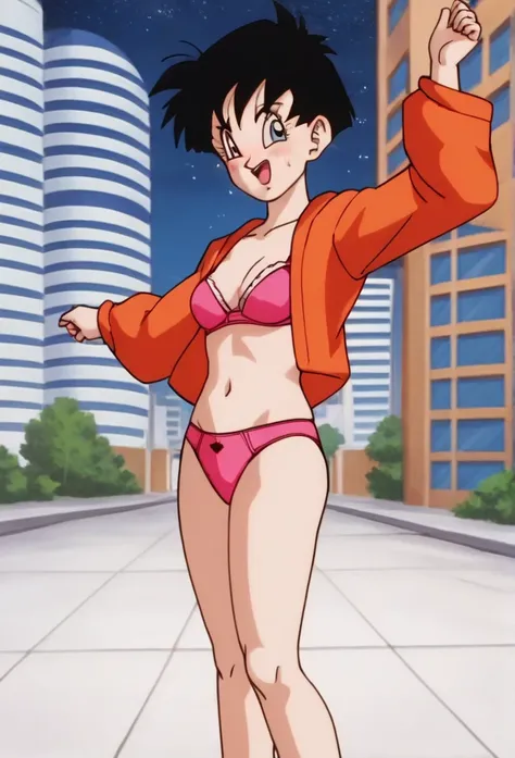 issuer_Anime,  is a result of _9,  is a result of _8_higher,  is a result of _7_higher, Anime screencap,
See, dragon ball shigherer,  one girl, Alone,  look at the viewer , blush,  smiles , short hair, قص short hair,   blue eyes ,  city , Black hair,  city...