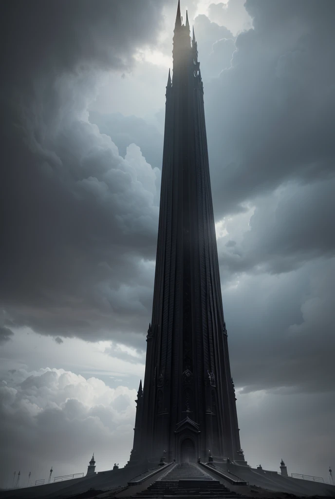 a huge black pillar reaching to the sky, dark and mysterious, dramatic lighting, moody atmosphere, cinematic, epic scale, detailed textures, architectural design, 4k, high resolution, unreal engine, photorealistic, masterpiece