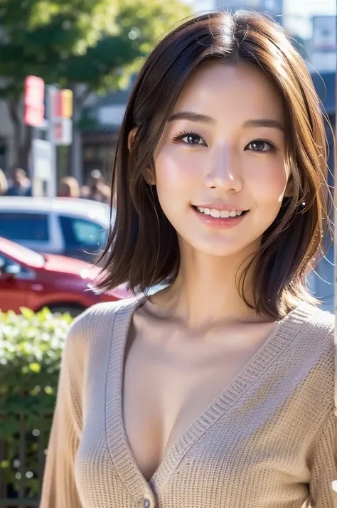 highest quality、genuine、Super detailed、finely、High resolution、8k wallpaper、one beautiful japanese woman Walking through the scramble intersection.、light brown disheveled hair、sharp focus、perfect dynamic composition、beautiful and detailed eyes、thin short ha...