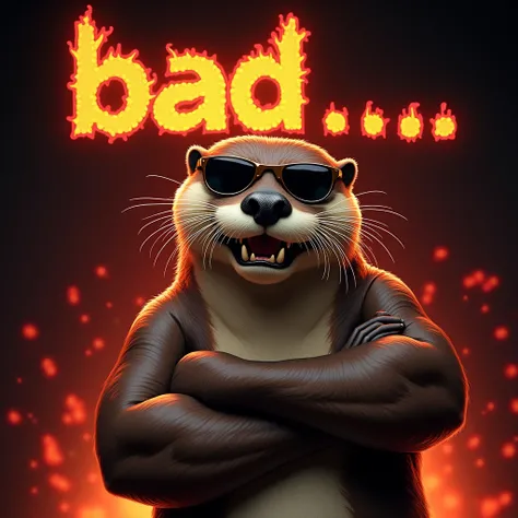 「Bad……」
Prompt: The otter, mid-punch, with one massive, tattooed arm extended toward the viewer, looks unapologetically smug. Its sunglasses are perched firmly on its face, and a faint grin reveals sharp teeth. The background is a gradient of dark red and ...