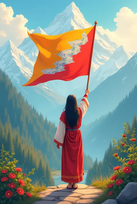 A wish card on the National Day of Bhutan and there should be a person holding the flag
