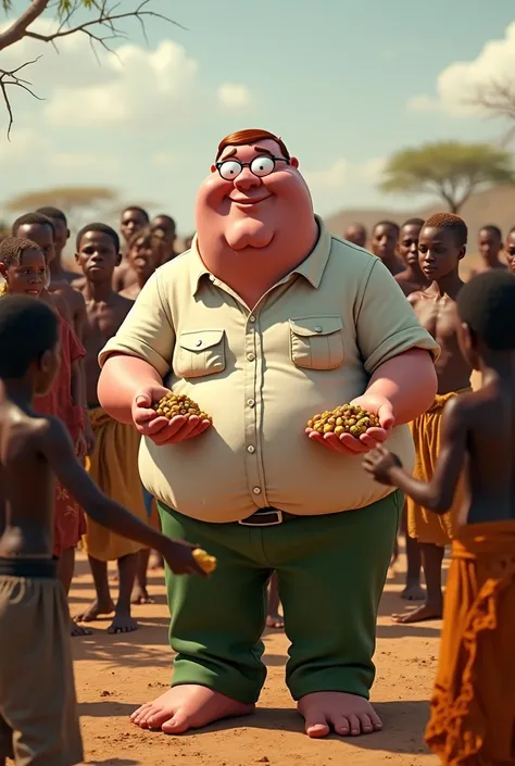 peter griffin from family handing out food to starving african s