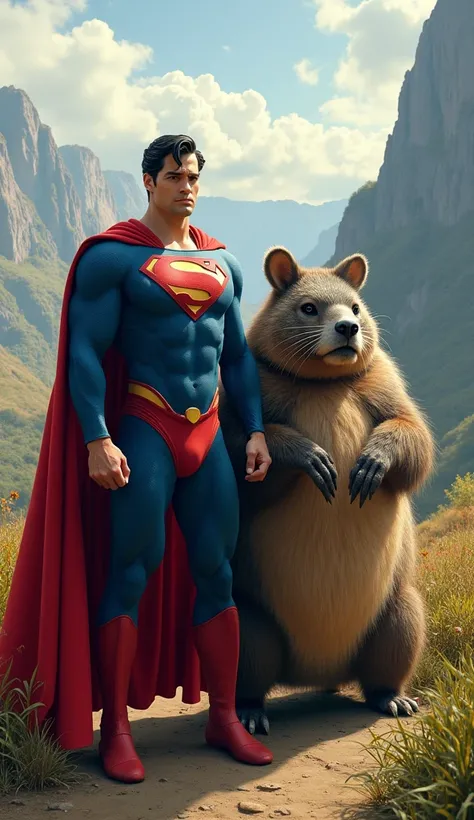 Please give me a picture Superman and a majestic Wombat stands tall