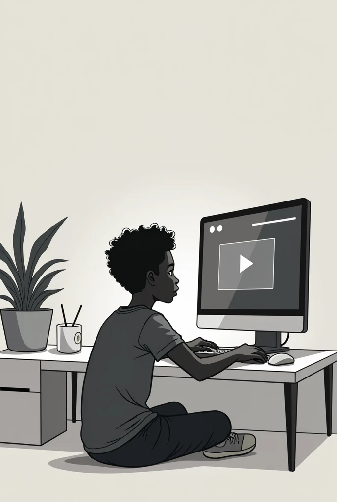 2d minimalistic black boy behind a gamin pc reacting to vidoes