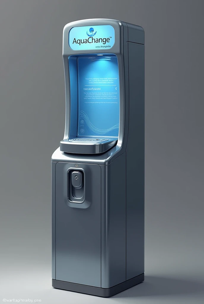 Make a water dispenser with coin changin design with the name aquachange 