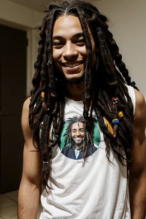 2d boy with dreads smiling , portrait 