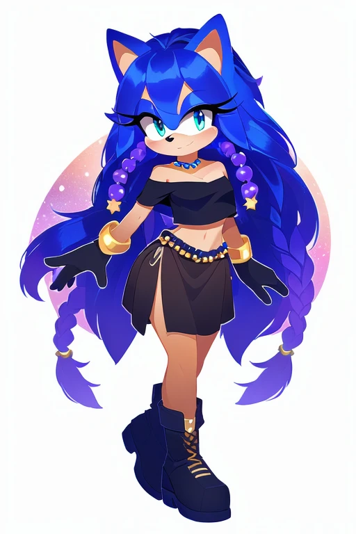 Sonic oc, Mobian, female, Cosmic hedgehog, A beautiful light blue hedgehog, purplish blue eyes, very long hair/quills, braided and beaded long hair bangs, long streaks of hair on each side of her face, (star constellation on hair, beads on hair, smooth fur...