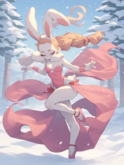 Cumdale Sikorsky , Russian female rabbit , white skin , silky leotard , ballet dancer , (snow:0.7)