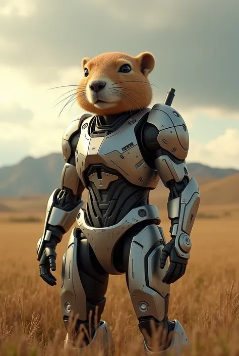 Gundam style prairie dog  　 is super realistic and cinematic, ( full body),  standing up to the toes little character Gundam