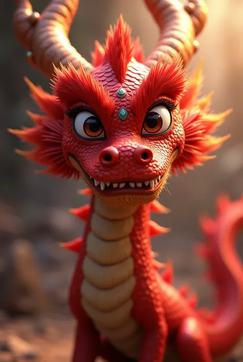 A highly detailed illustration of Mushu the dragon from Mulan, beautiful detailed eyes, beautiful detailed face, extremely detailed scales and skin texture, intricate dragon anatomy, majestic dragon pose, mythical fantasy atmosphere, warm lighting, rich co...