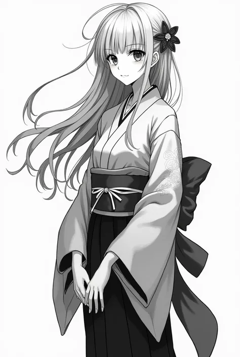 Une fille en manga noir et blanc du style bleach avec un kimono en photo de profil