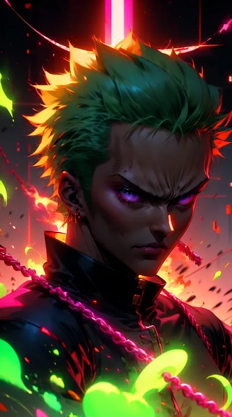 a close up of a man with green hair and pink light, badass anime 8k, roronoa zoro, anime style 4k, anime wallpaper 4k, anime wallpaper 4k, zoro, anime wallpaper 4k, anime wallaper, hd anime wallaper, one piece art style, epic anime art, 4k manga wallpaper