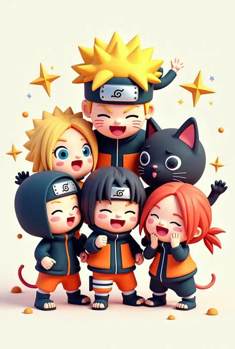 The cartoon style with big head and is called chibi from the Naruto group and giggling posing,in 3D.