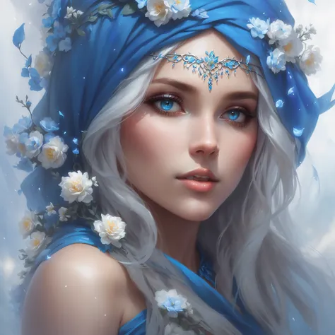  Painted woman with blue headscarf and blue dress with flowers, beautiful Fantasy Art Portrait, beautiful  Fantasy portrait  , Fantasy Art Portrait, beautiful fantasy girl , beautiful fantasy art,  Fantasy portrait   art, Portrait of a very beautiful elf, ...