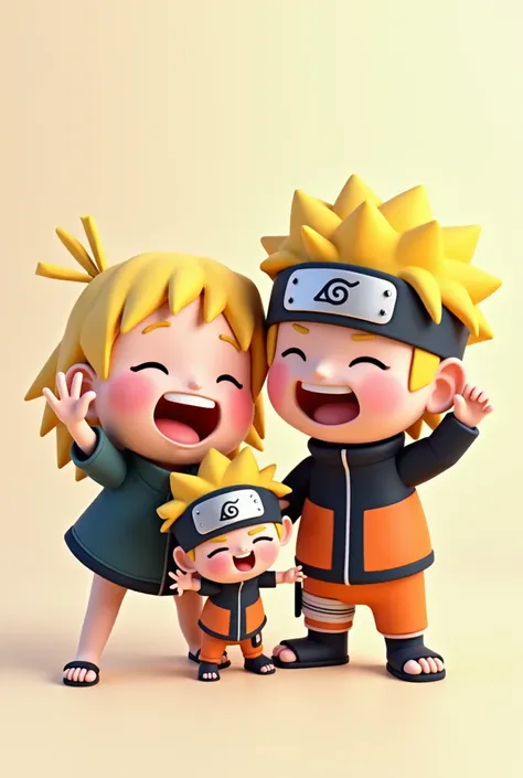  style with characters with big heads is Kawaii,  which is an illustration that conveys cuteness and sympathy .  From the group Naruto and laughing making pose ,in 3D.