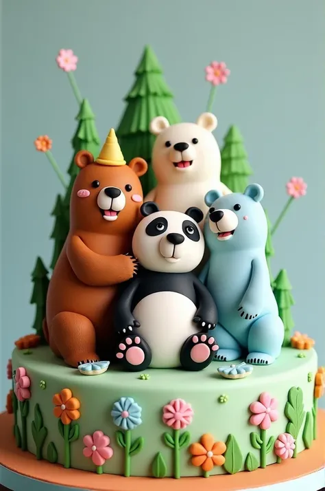 We bare bears cartoon theme fondant cake 