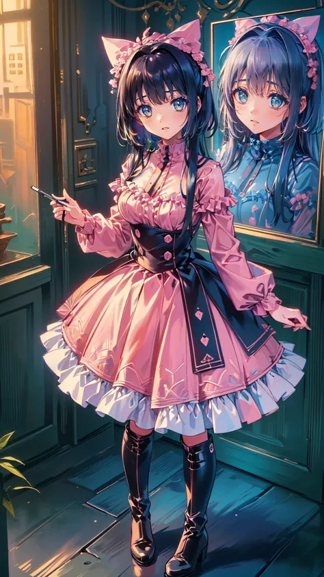 (    masterpiece    : 1.2), (    very detailed bust: 1.2), (    very detailed bust CG: 1.2), (    high image quality: 1.2), (最    high image quality), 8k,     Animated Illustration ,   、    beautiful girl、とてもcute天使、   Standing in front of the front door we...