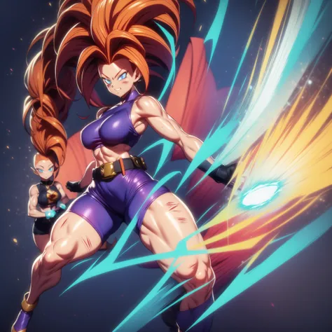 dbsuper style, 1
Girl, captain mizuki, green aura, super saiyans aura, belt, pointed ears, elf ears, Red colored hair, huge hair, bruise, bruise on face, clenched hands, frown, gloves, blue eyes, grey gloves, evil grin, medium breasts, Aura around her, sol...