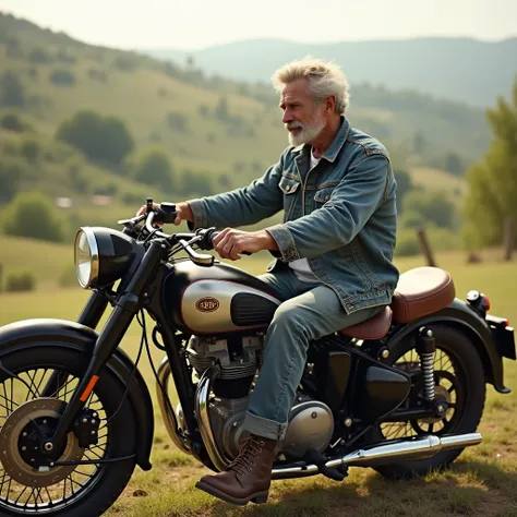 A man is relaxing using a CB Classic motorbike 