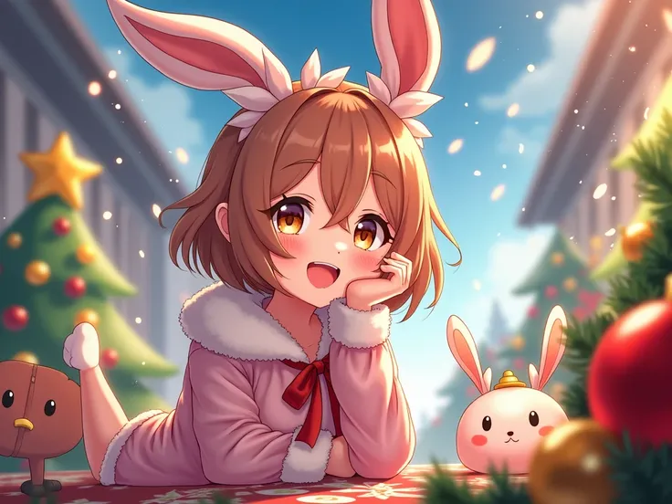 Adult Anime Christmas Celebration Drawings high resolution, smile,  high resolution,  High Detail,  high resolutionสุด,  rabbit ears , smile, 