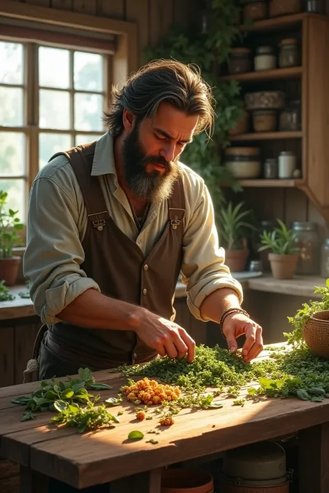 Man preparing medicinal plants 