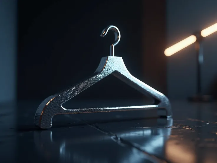 Create a 3d image of a hanger from a flashy angle