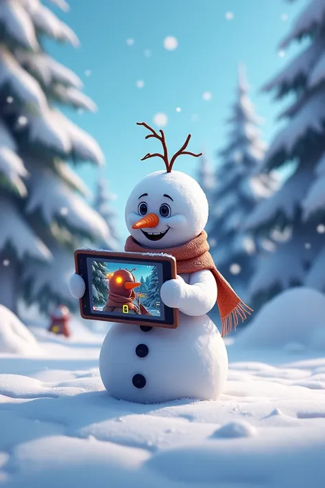 Snowman playing Fortnite