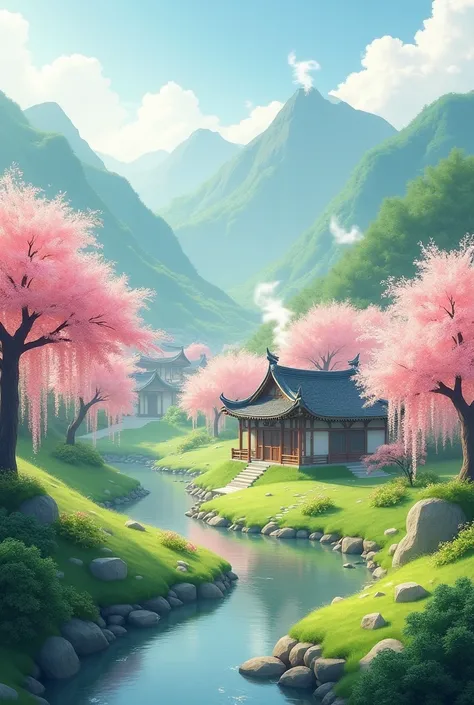 peach blossom village landscape