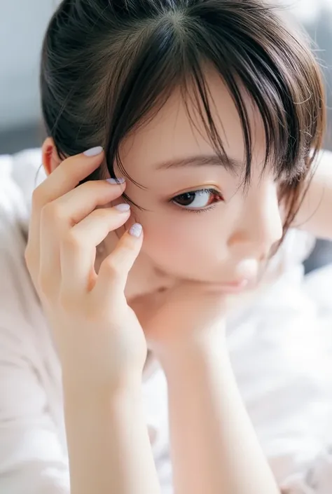 Pictures of Japanese idol women having sex,  Her fingers were sucked into her vagina , Her face showing a relieved expression 、 She reached an orgasm ,  She slept with her body covered in mucus