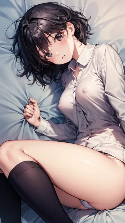 ((Voyeur changing clothes)), ((Arms folded in front of chest)), A cute girl who can see bra, panties, Butt and nipples visible through messy uniform, , one person, one personで, underwear, panties, Butt, good, chest, chest, Knee socks, Underarm, Black Hair,...