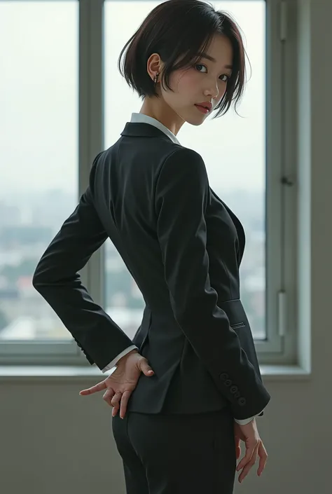  Japanese、woman、21 years old、Business suit、 shortcuts、 are pointing their butts、