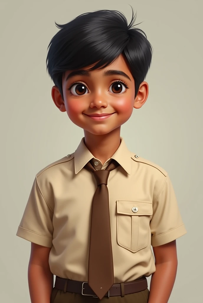 a young indian realistic boy wearing beige shirt and brown tie