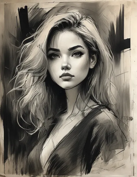  Rough charcoal sketch on old paper, clean art lines  ,+Expression lines,  painted in an expressive sketch style ,  black and white sketch , Handmade,  Rough charcoal sketch on old paper, clean art lines  ,+Expression lines,  painted in an expressive sketc...