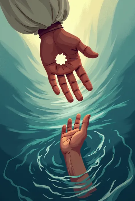  jesus with hole hand reaching the drowning hand vector (only 2 hands see , 1 have hole in center)